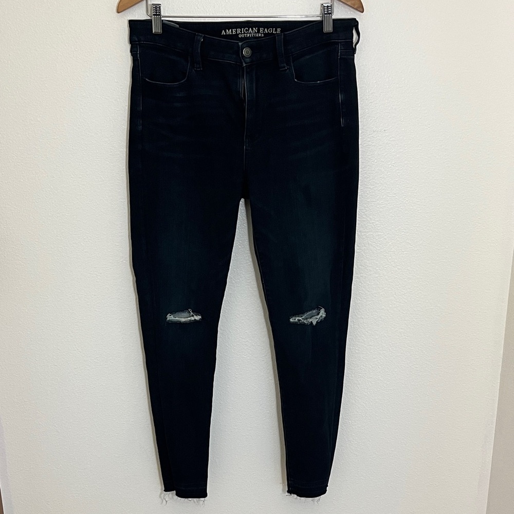 American Eagle Outfitters Dark Distressed Hi-Rise Jegging Skinny Jeans